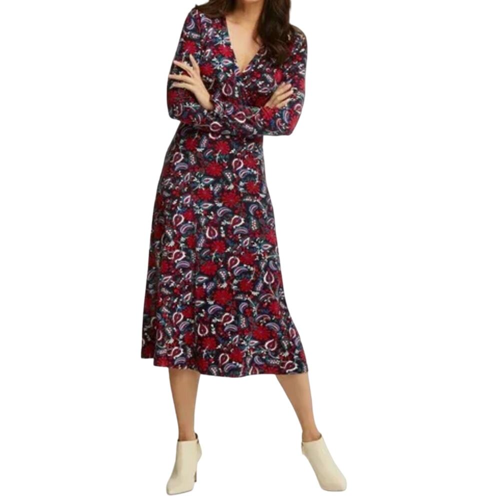 Draper James dress black red floral paisley midi knit